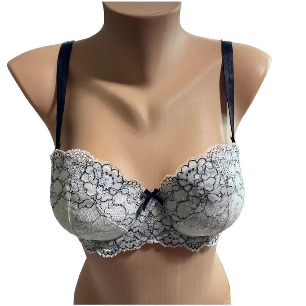 Victoria's Secret Dream Angels Multi-Way Strapless Lace Bra 32DD White Black - Picture 8 of 8